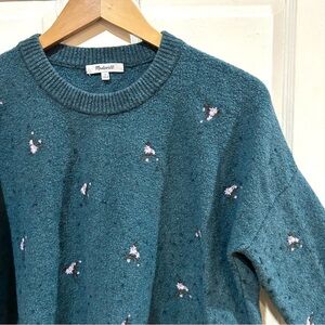 Madewell Women's Blue/Gray Floral Crop Sweater Wool Relaxed Casual Y2K 90s 2000s